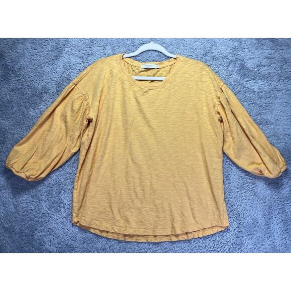 Mod O Doc Large Tunic Top Yellow Orange 3/4 Sleeve Pullover 100% Cotton - Picture 1 of 7